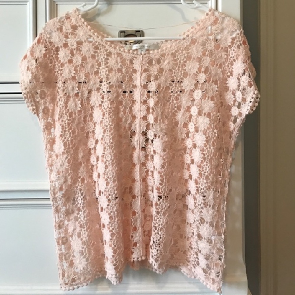 Boho Lace Boxy Crop Top Pink XS Lauren Conrad
